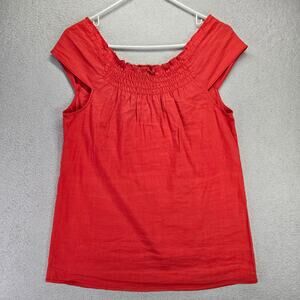 Theory Jennias Top Womens P Sleeveless Snocked Blouse Linen Blend Breathable